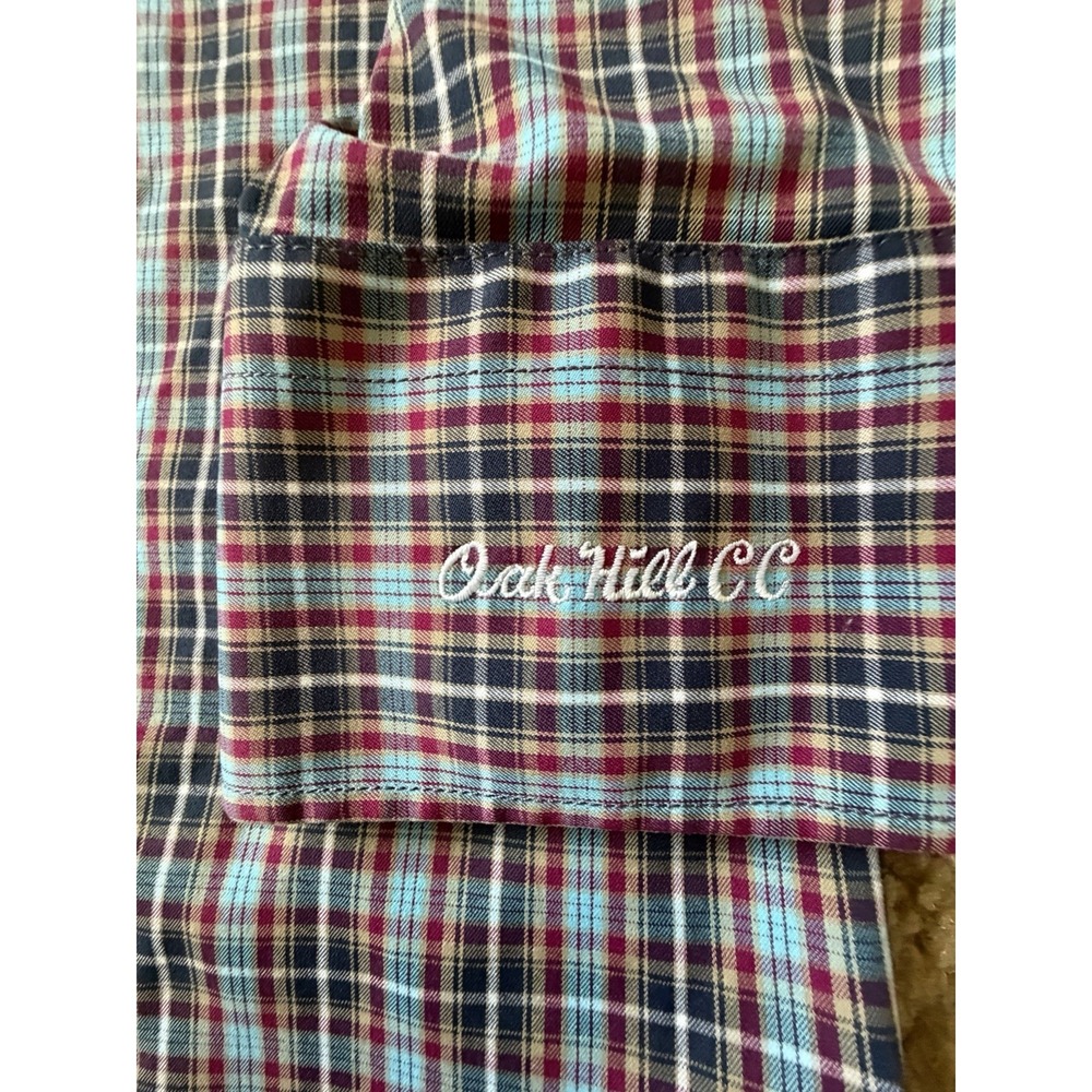 Peter Millar Long Sleeve Button Up Shirt Red Blue Plaid Oak Hill CC Large JBHS - Picture 3 of 10